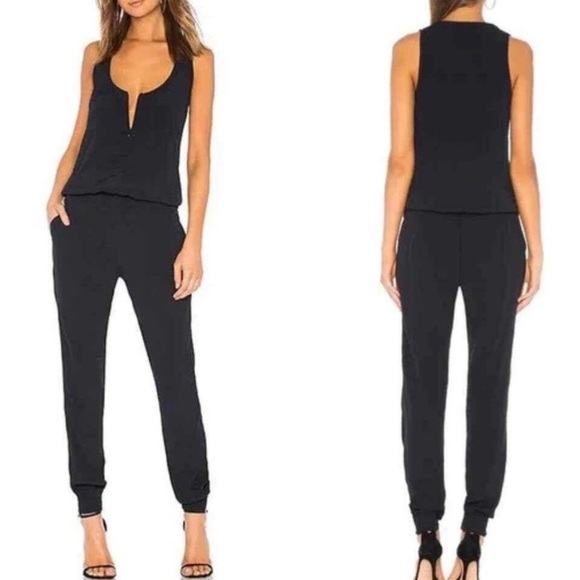 Monrow Revolve sleeveless zip crepe jogger jumpsuit in Neptune NWT - Picture 11 of 12